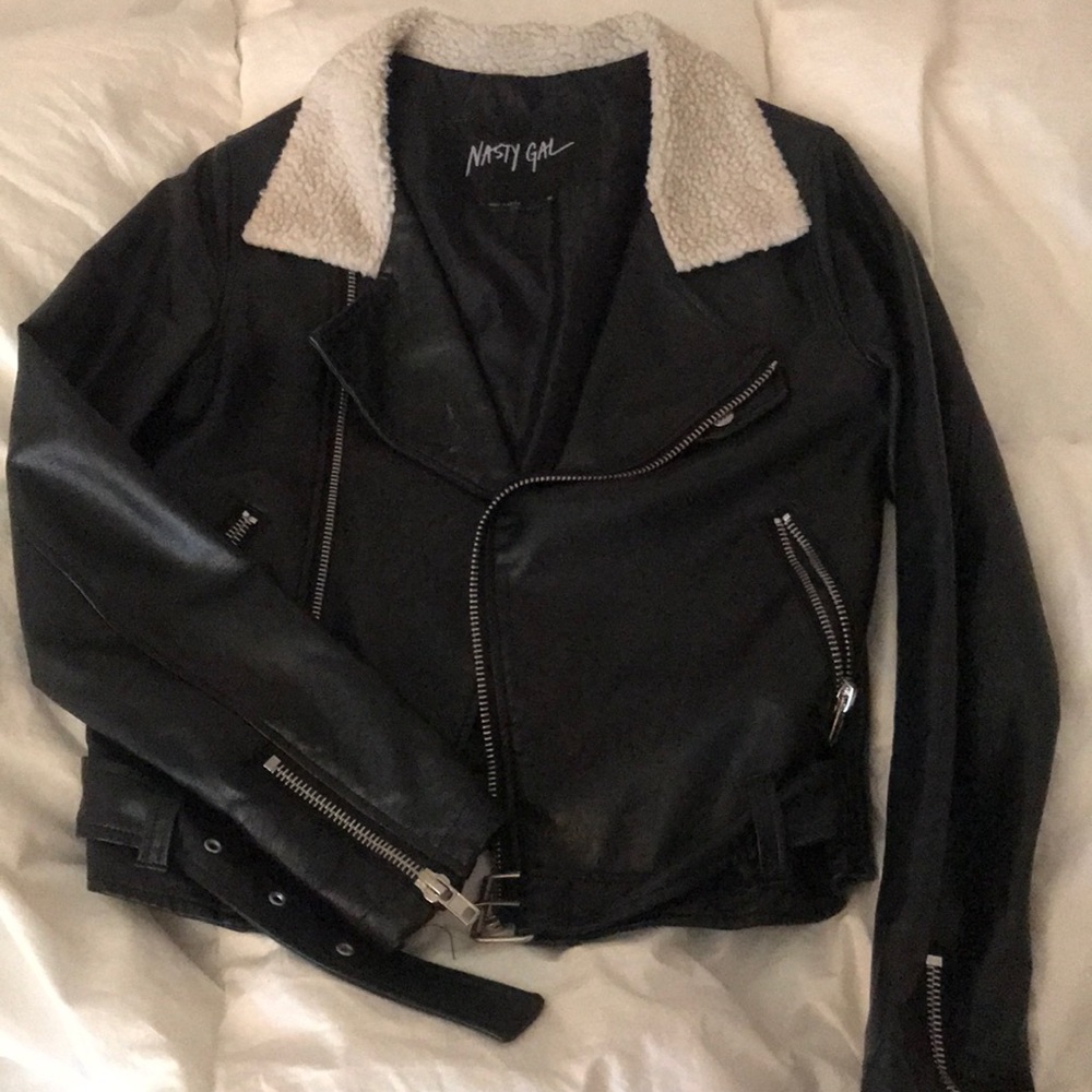 Nasty Gal Faux Leather and Sherpa Jacket
